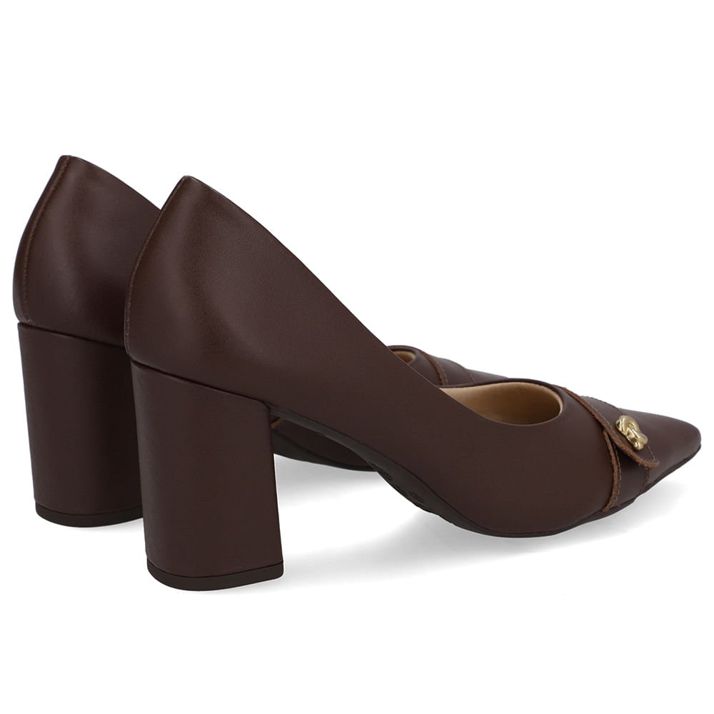 Scarpin Marrom Pinhão Couro Enfeite Nó Marrom 3