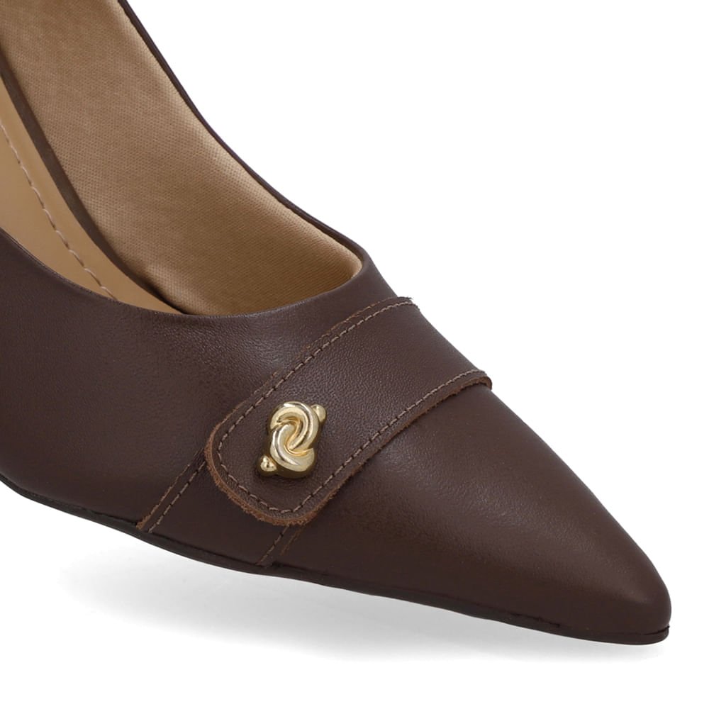 Scarpin Marrom Pinhão Couro Enfeite Nó Marrom 4