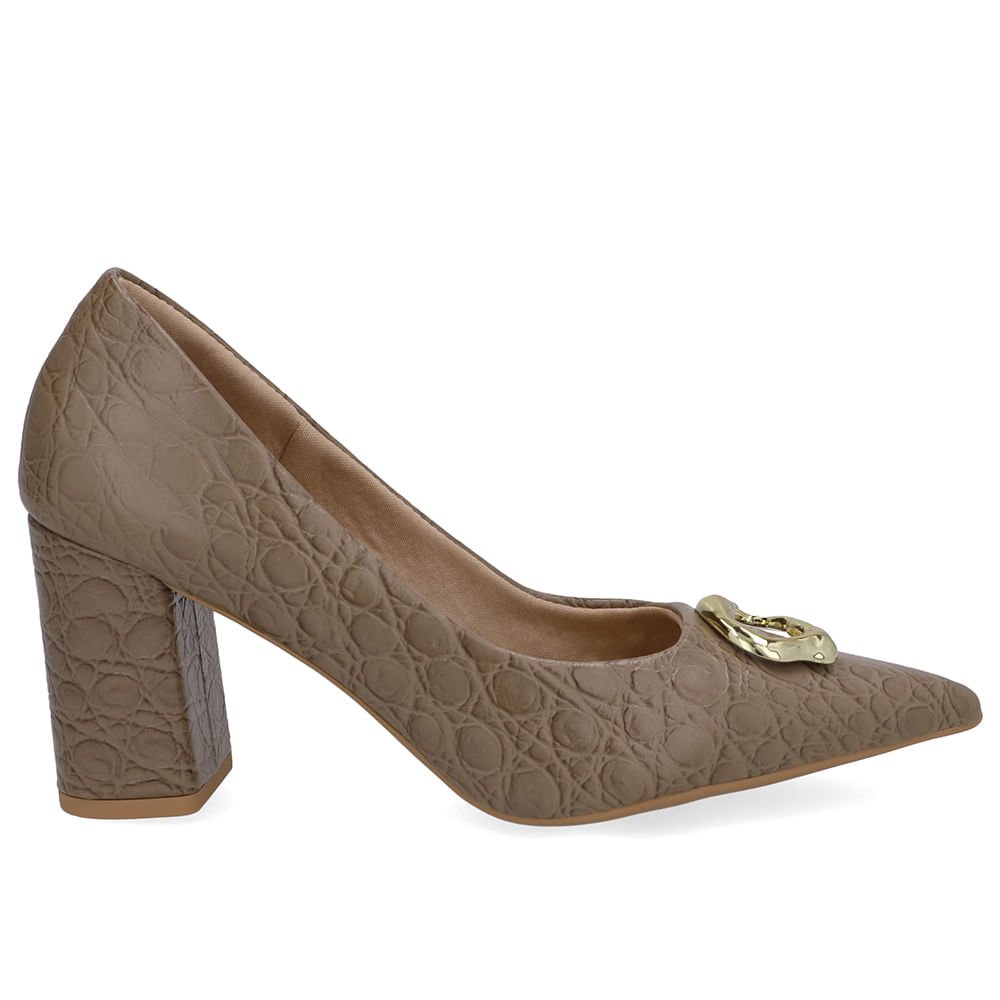 Scarpin Marrom Couro Croco Bico Fino
