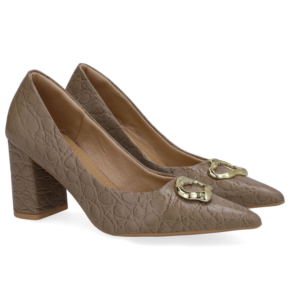 Scarpin Marrom Couro Croco Bico Fino Marrom 2