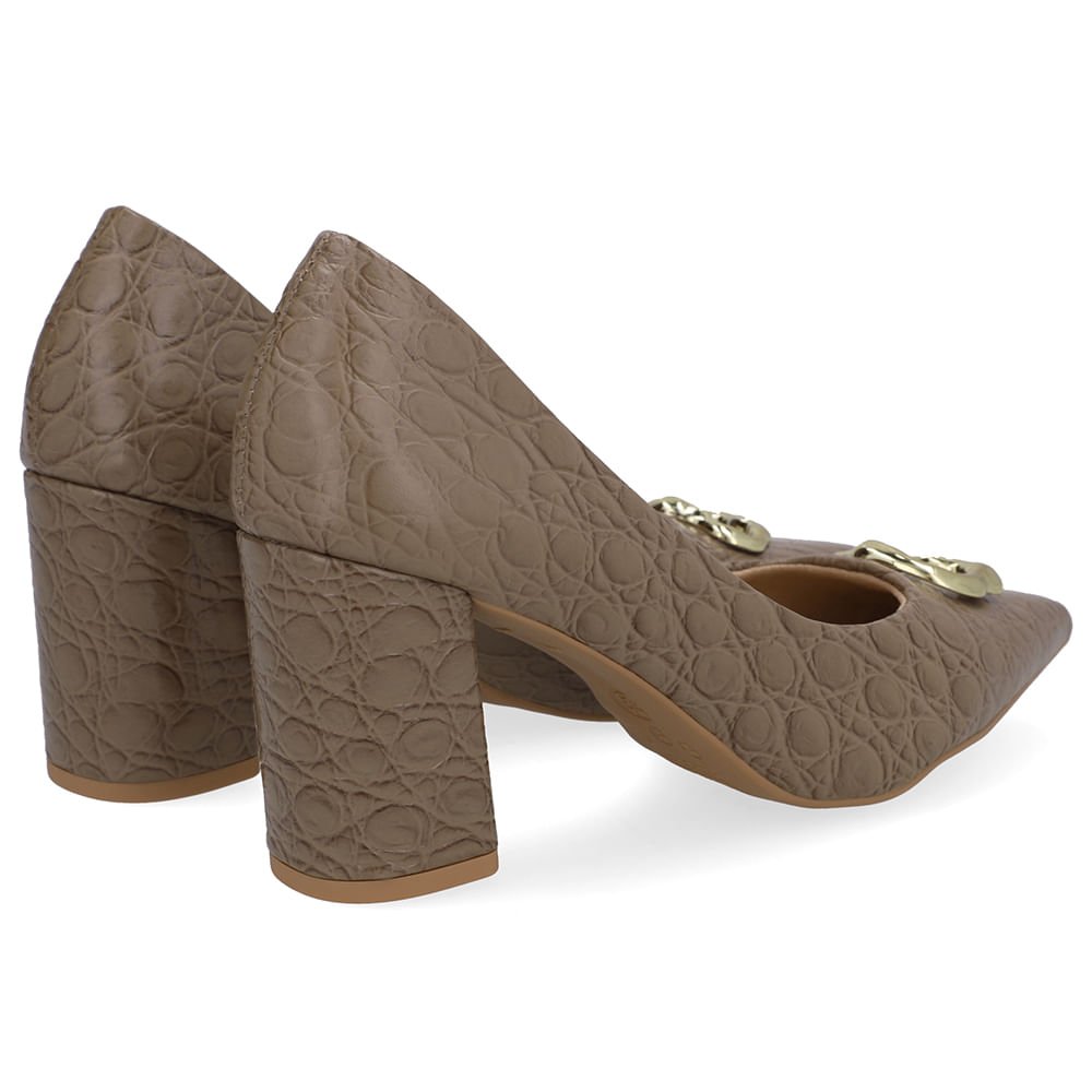 Scarpin Marrom Couro Croco Bico Fino Marrom 3