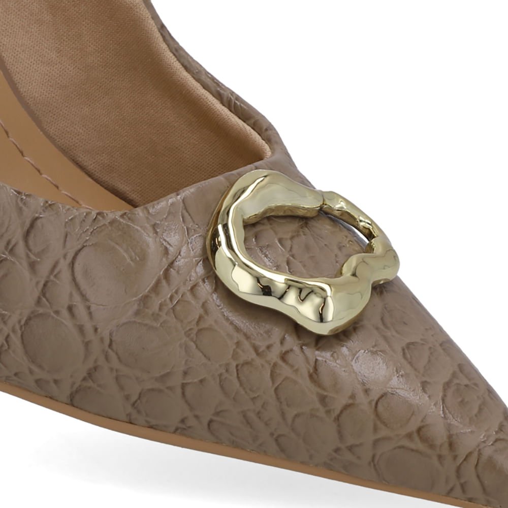 Scarpin Marrom Couro Croco Bico Fino Marrom 4