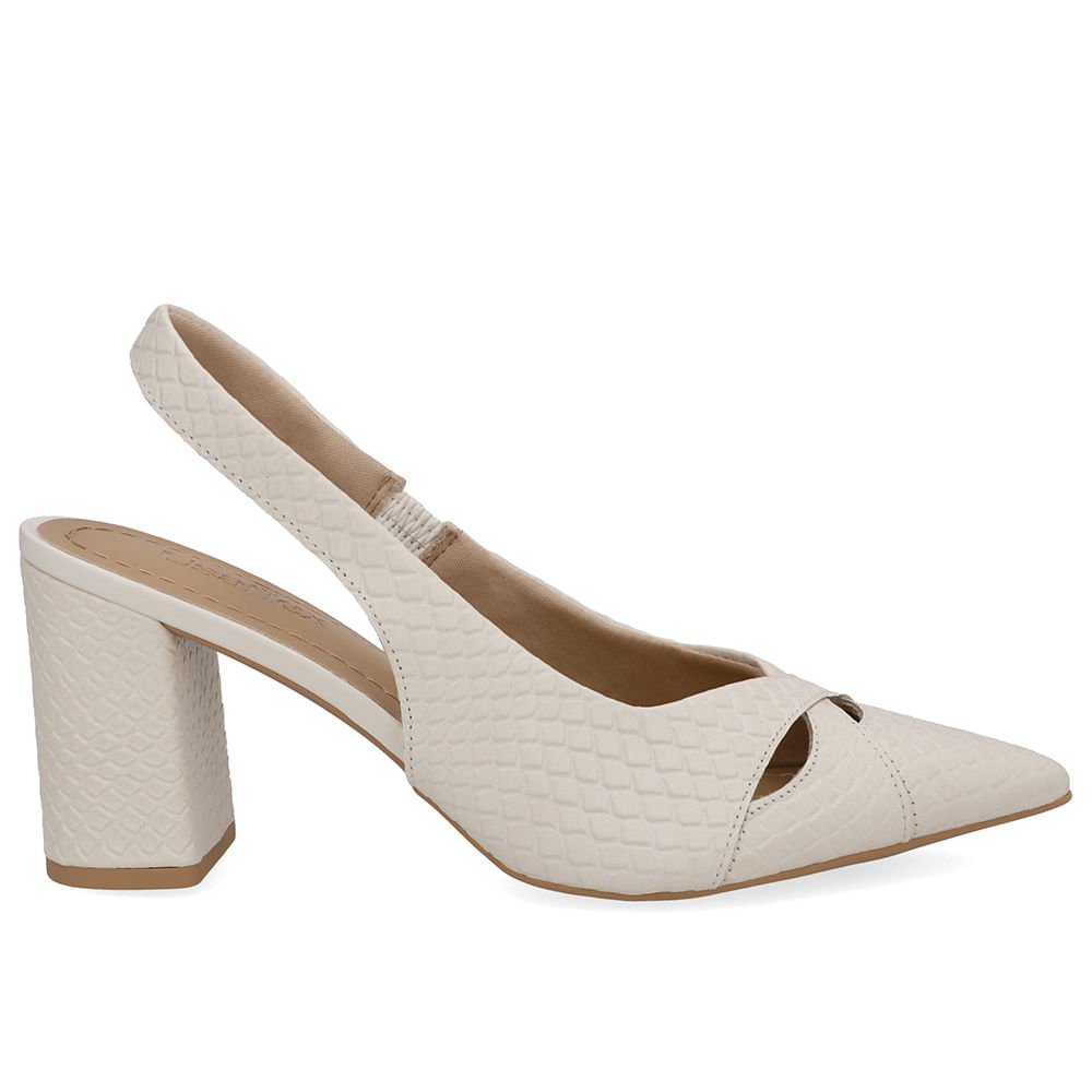 Slingback Branco Marfim Couro Bico Fino
