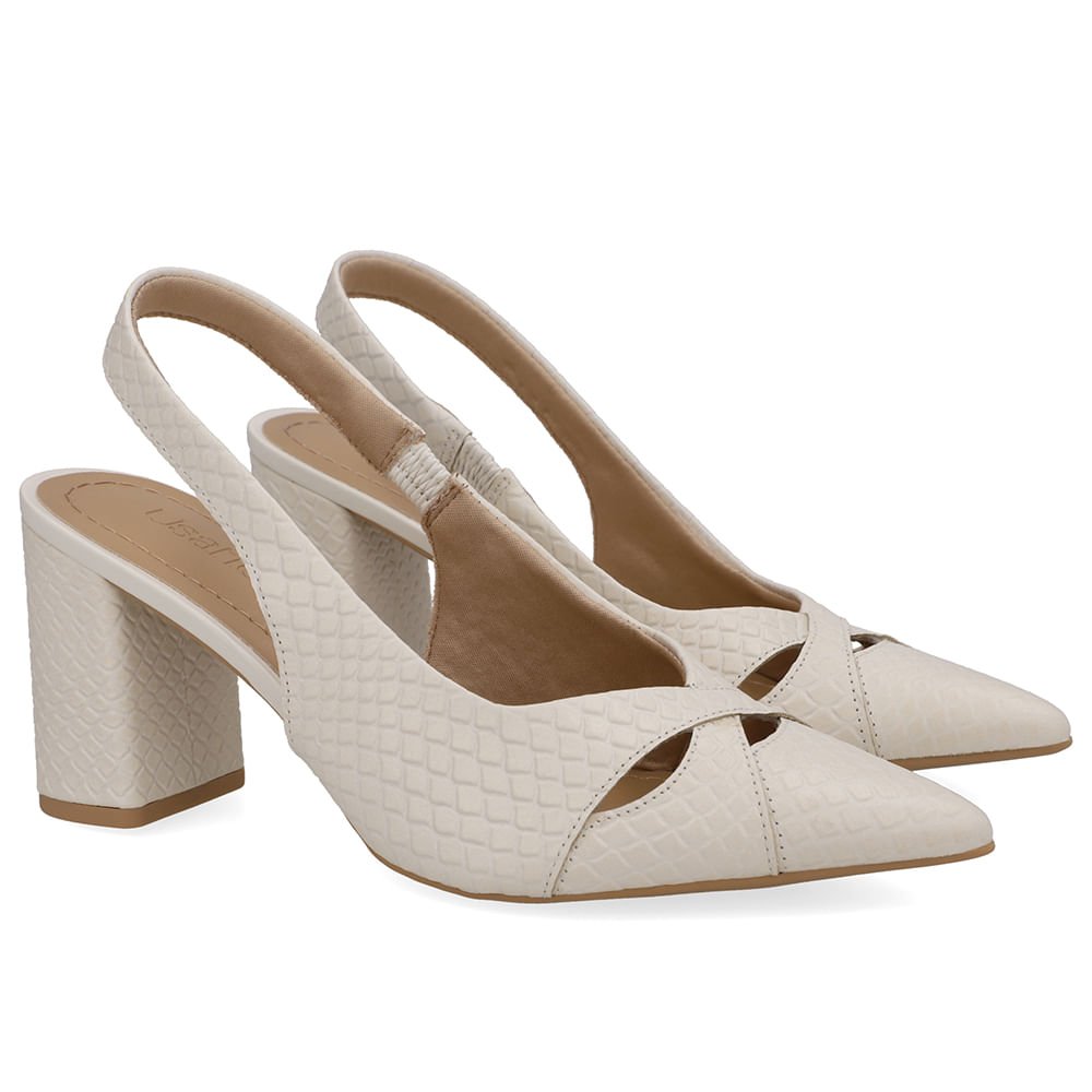 Slingback Branco Marfim Couro Bico Fino Branco 2