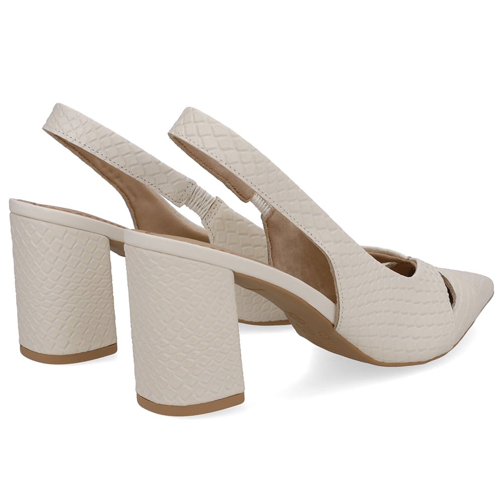 Slingback Branco Marfim Couro Bico Fino Branco 3