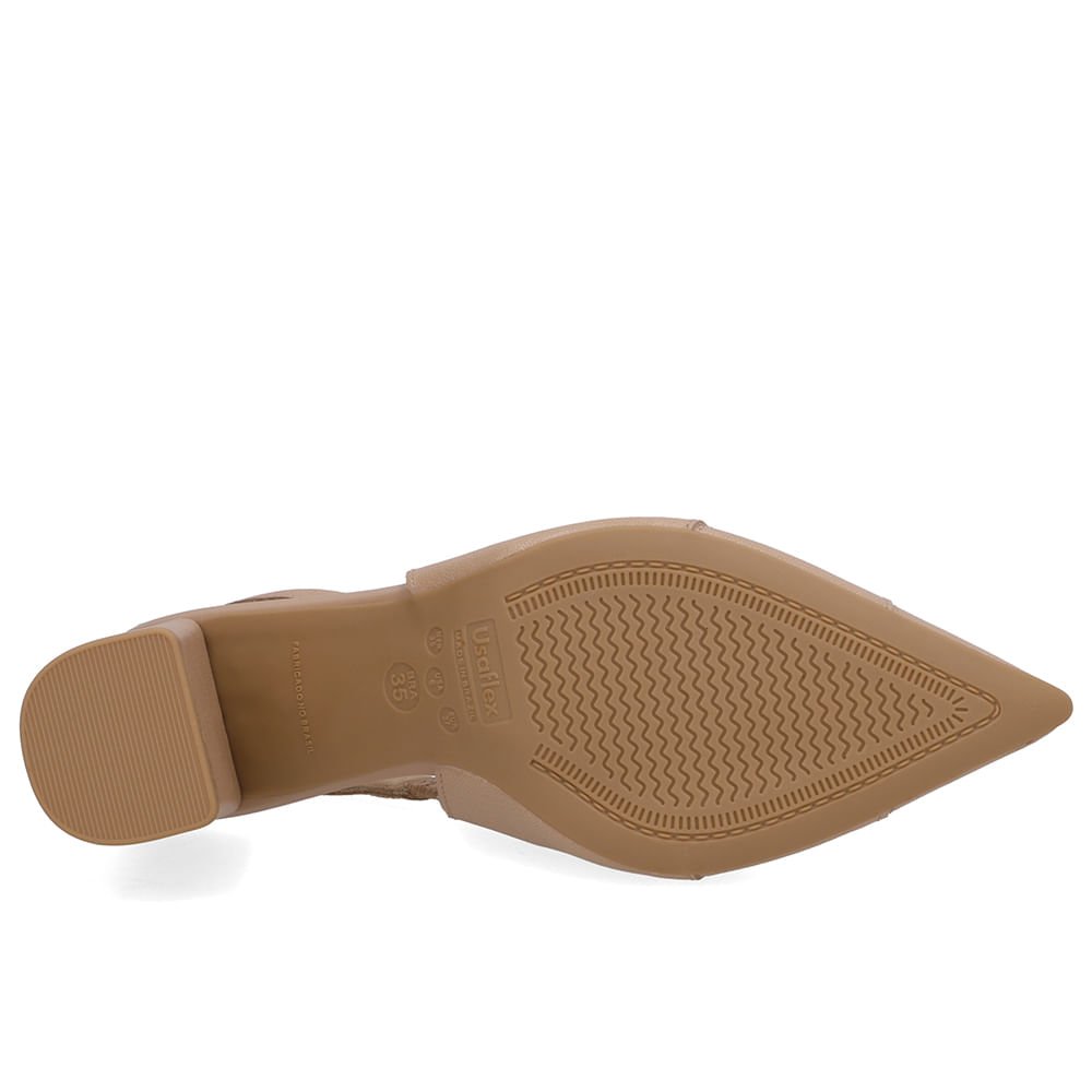 Slingback Bege Couro Bico Fino Bege 5