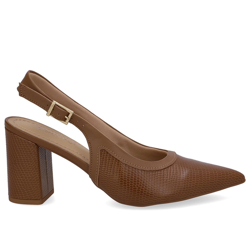 Slingback Marrom Couro Bico Fino