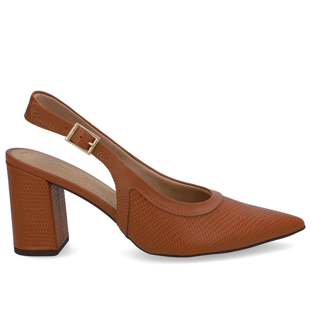 Slingback Marrom Couro Bico Fino