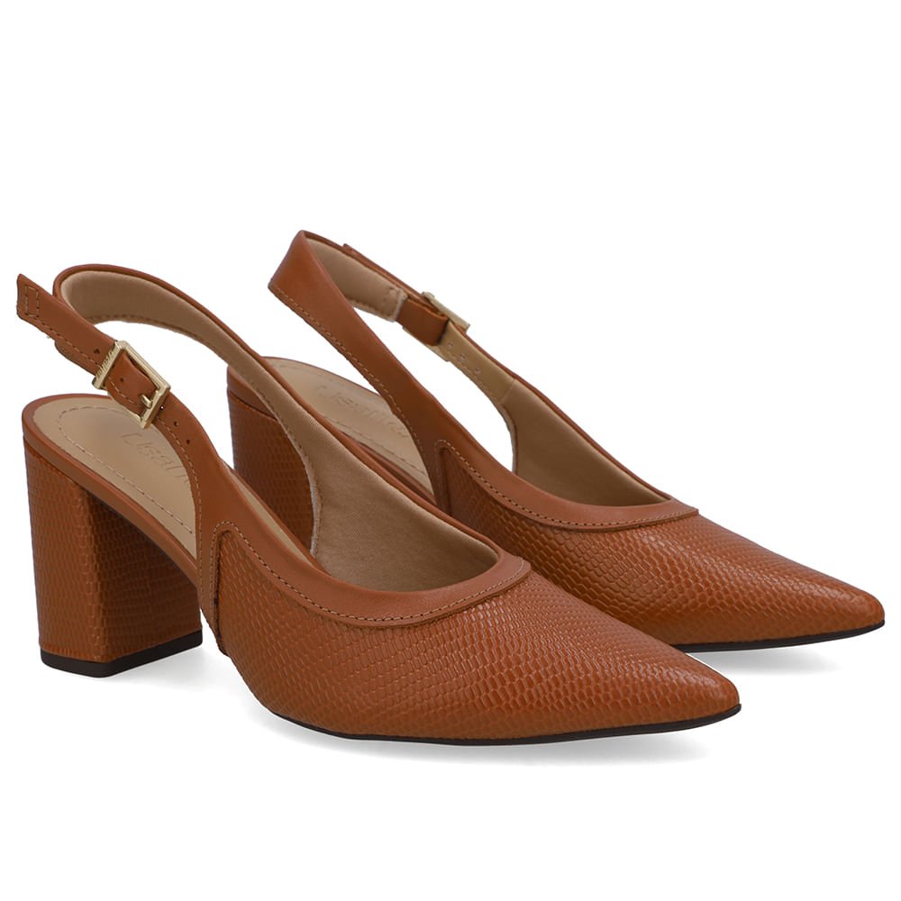 Slingback Marrom Couro Bico Fino Marrom 2
