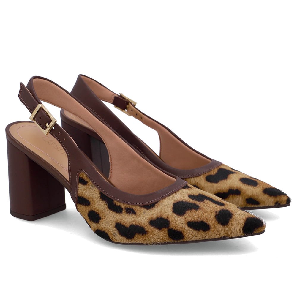 Slingback Pelo Onça Couro Bico Fino Animal Print 2