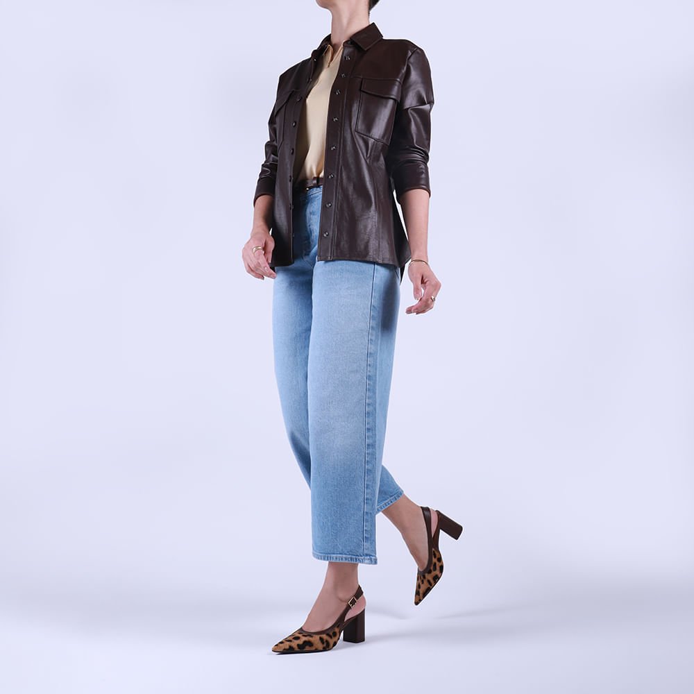 Slingback Pelo Onça Couro Bico Fino Animal Print 4