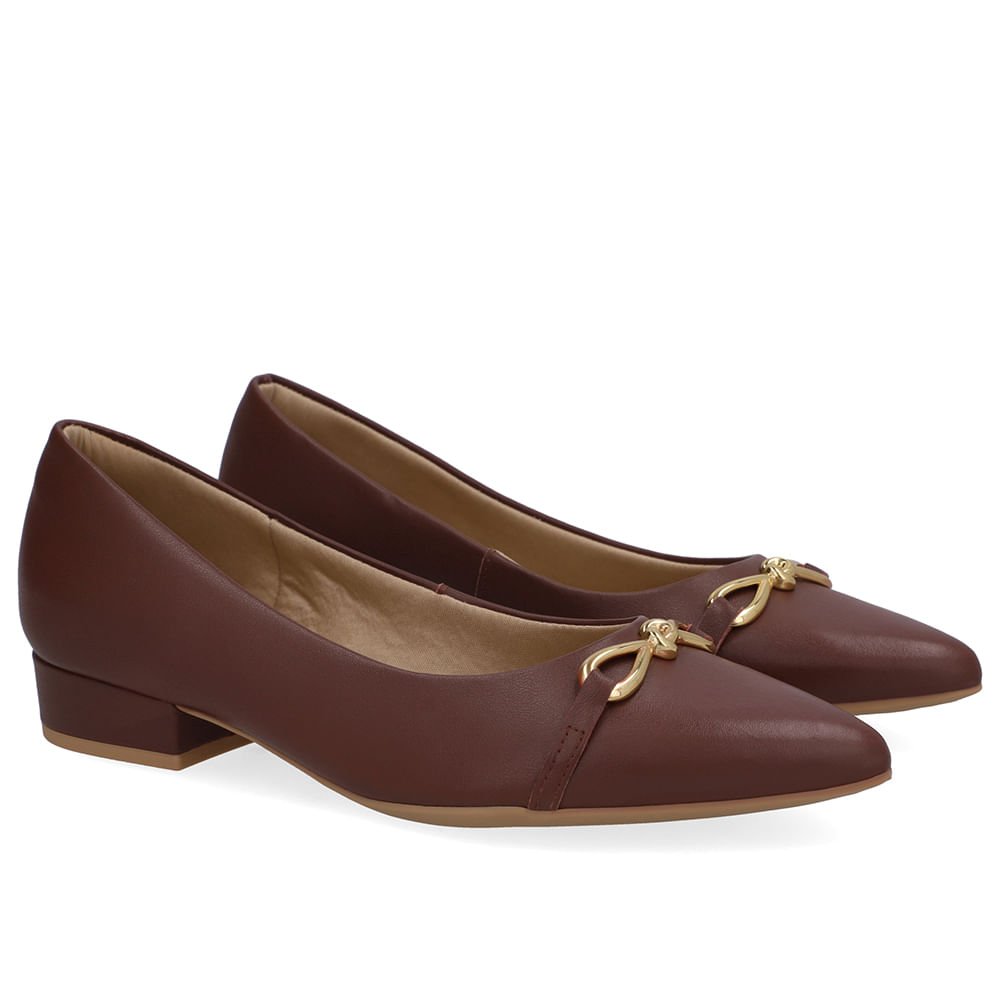 Scarpin Vermelho Bico Fino Enfeite Top Marrom 2
