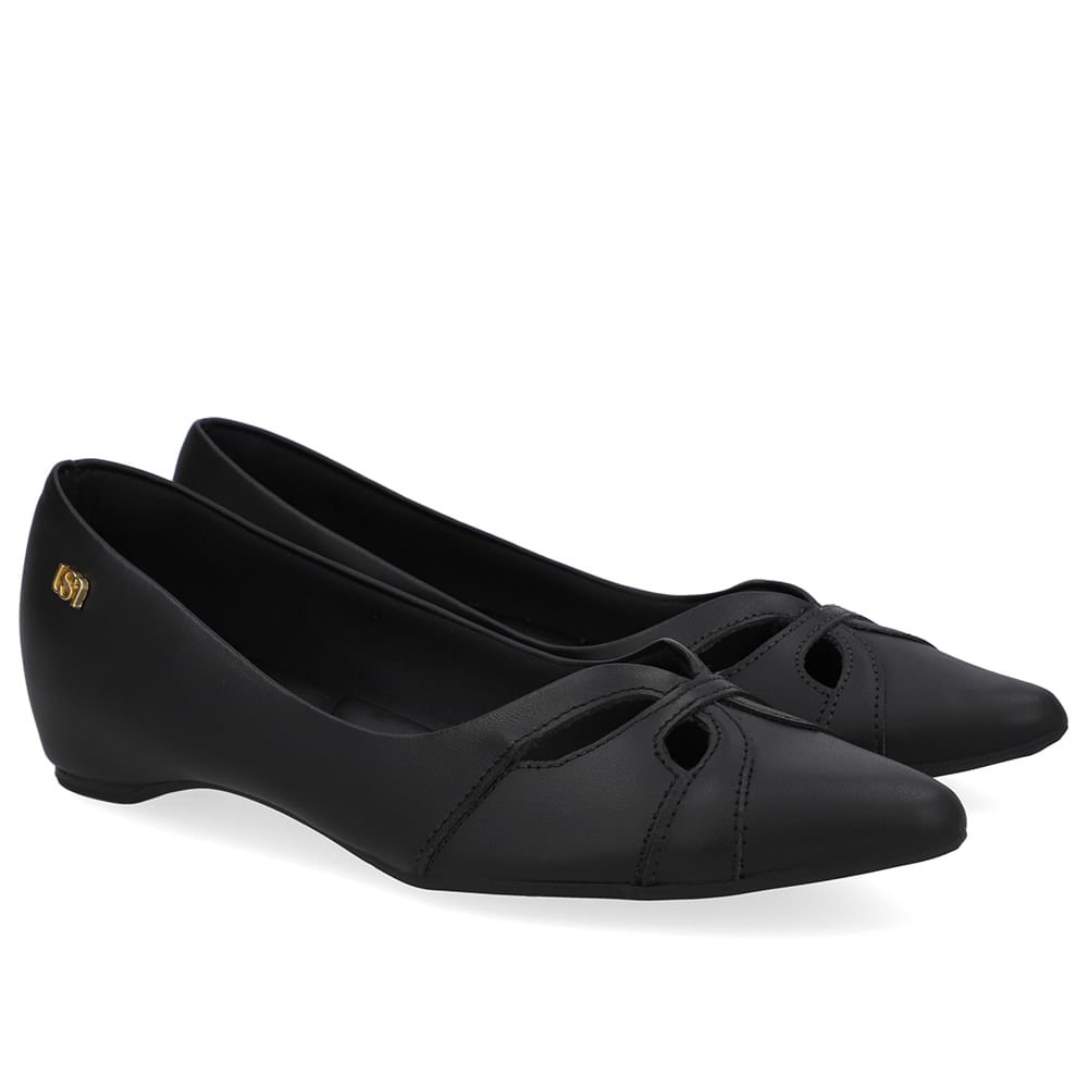 Sapatilha Preta Couro Recortes Preto 2