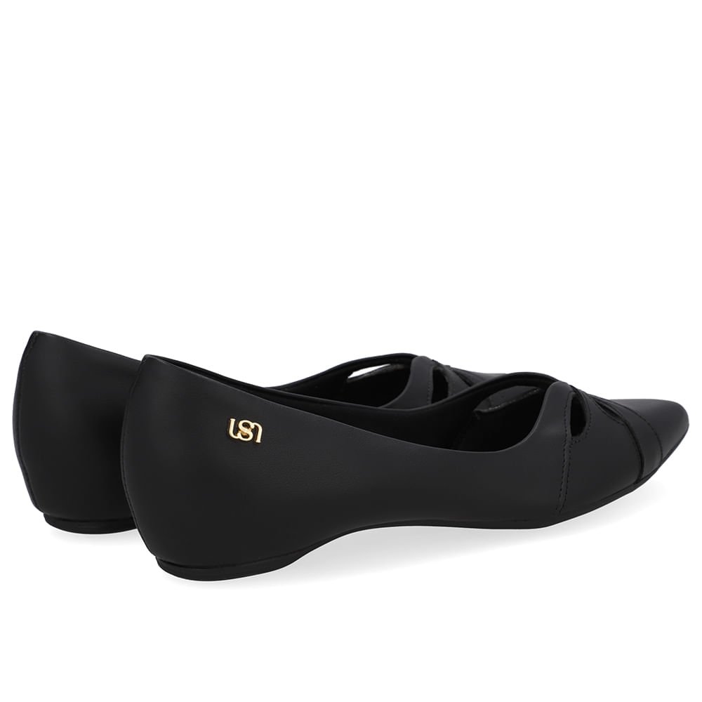 Sapatilha Preta Couro Recortes Preto 3