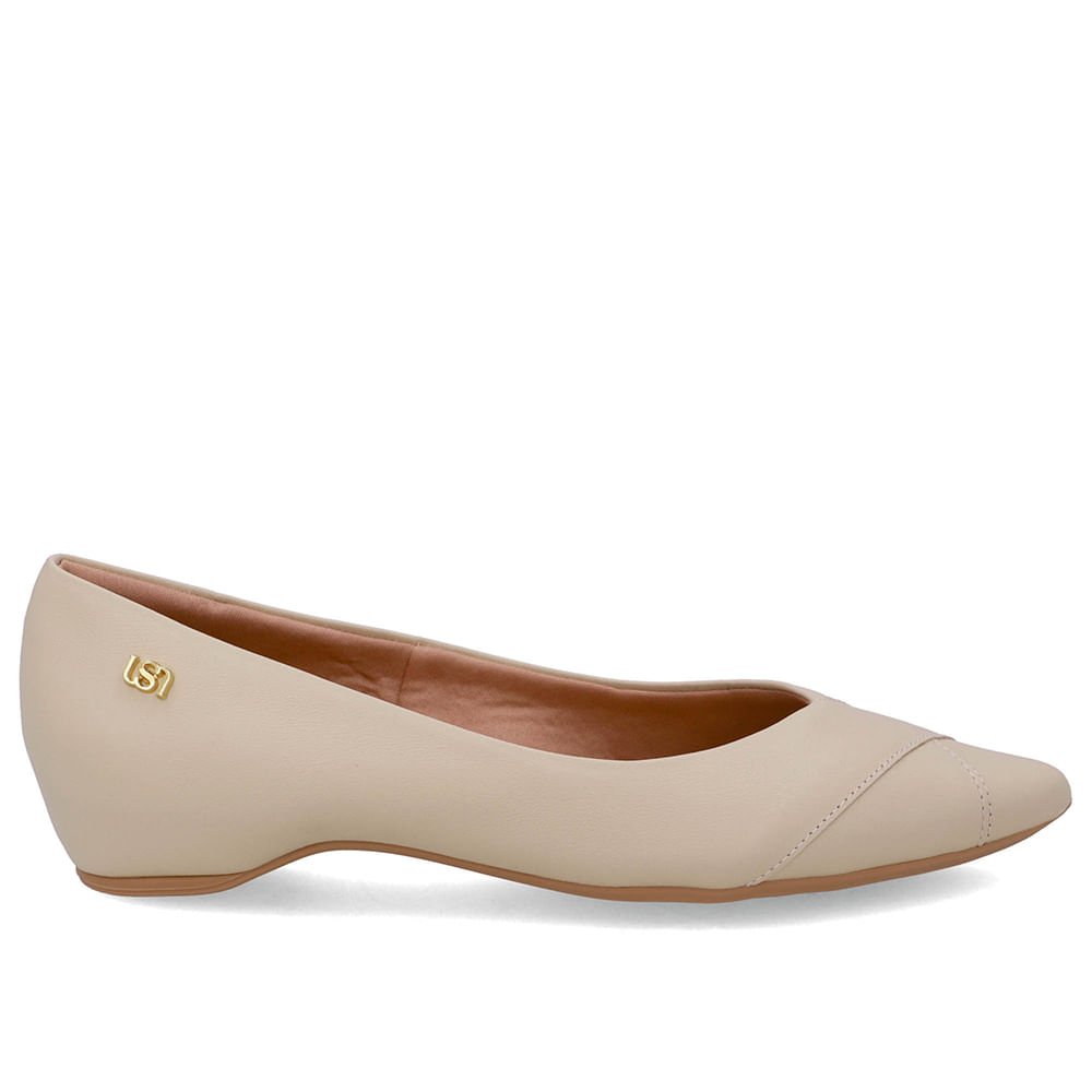 Sapatilha Bege Couro Salto Embutido