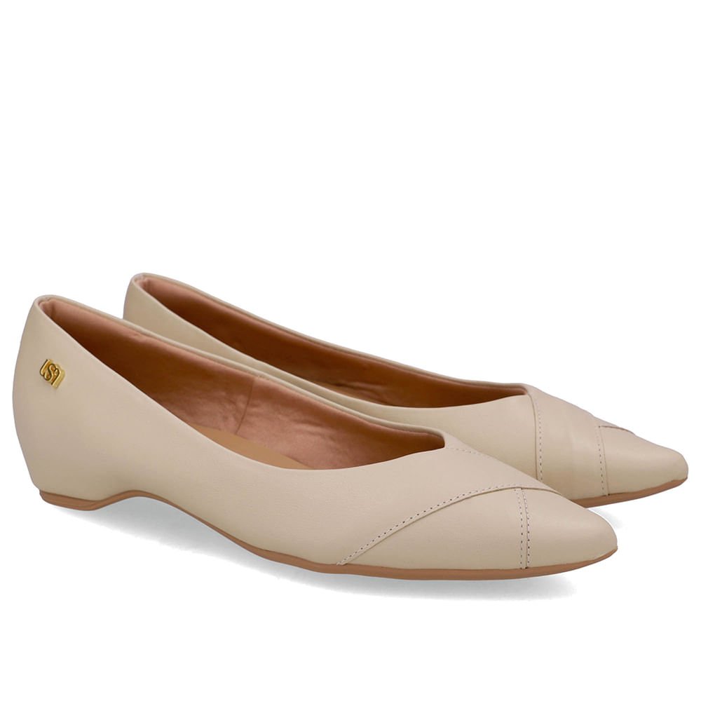 Sapatilha Bege Couro Salto Embutido Bege 2