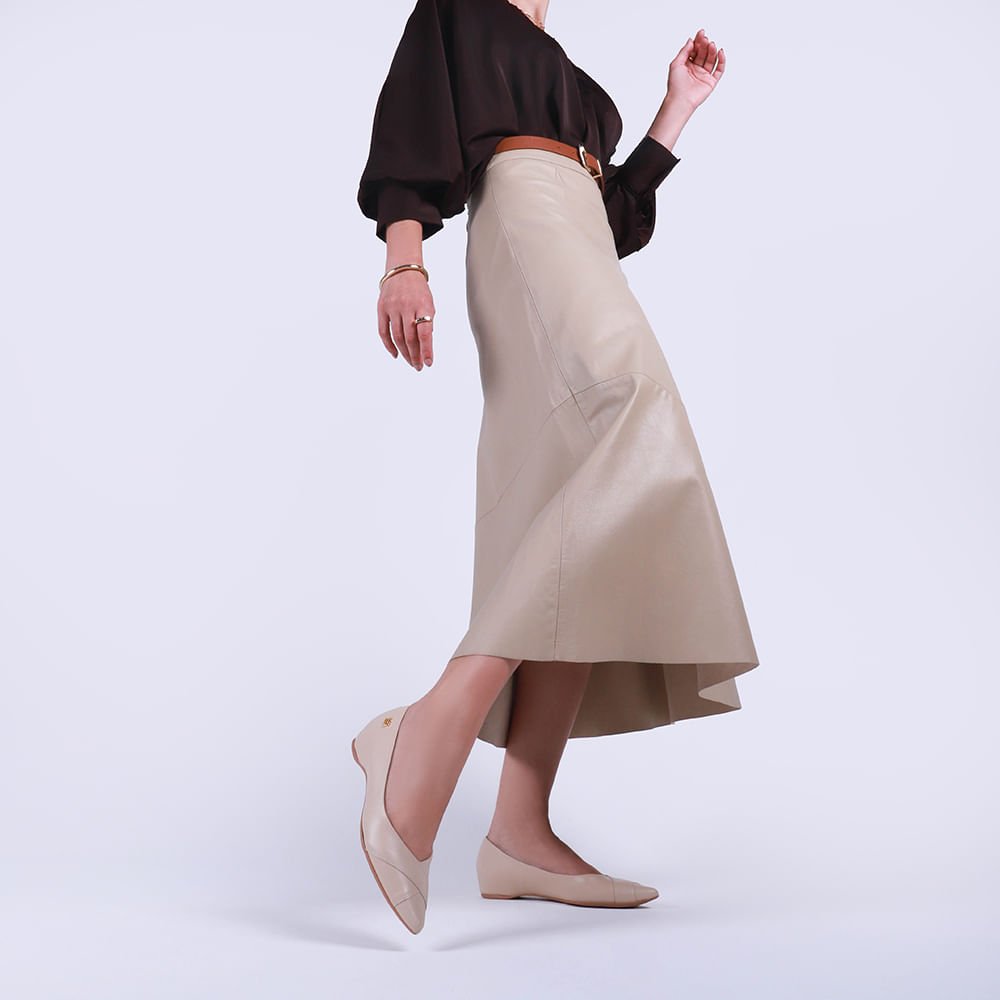 Sapatilha Bege Couro Salto Embutido Bege 4