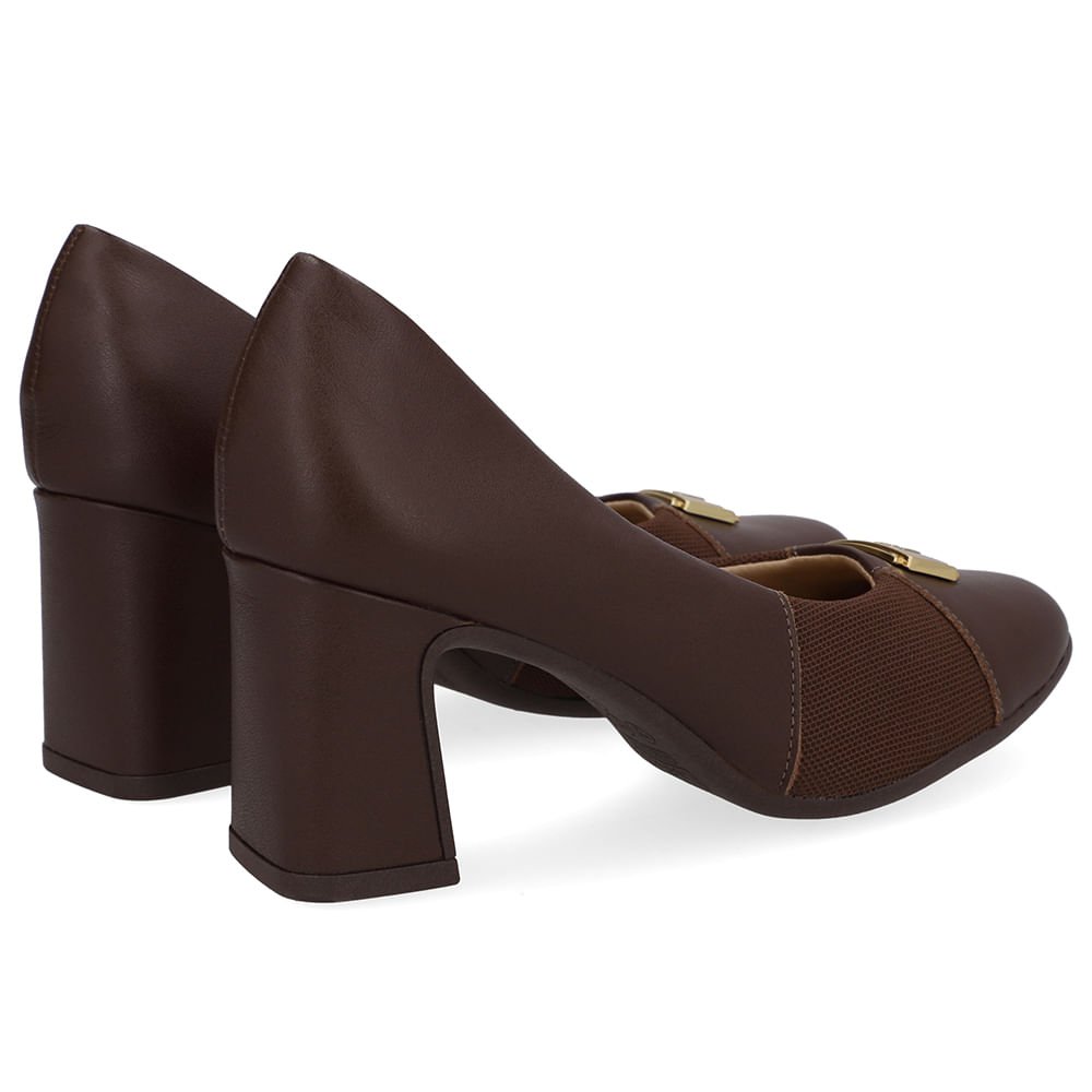 Scarpin Couro Marrom Pinhão Lateral Tecido Marrom 3