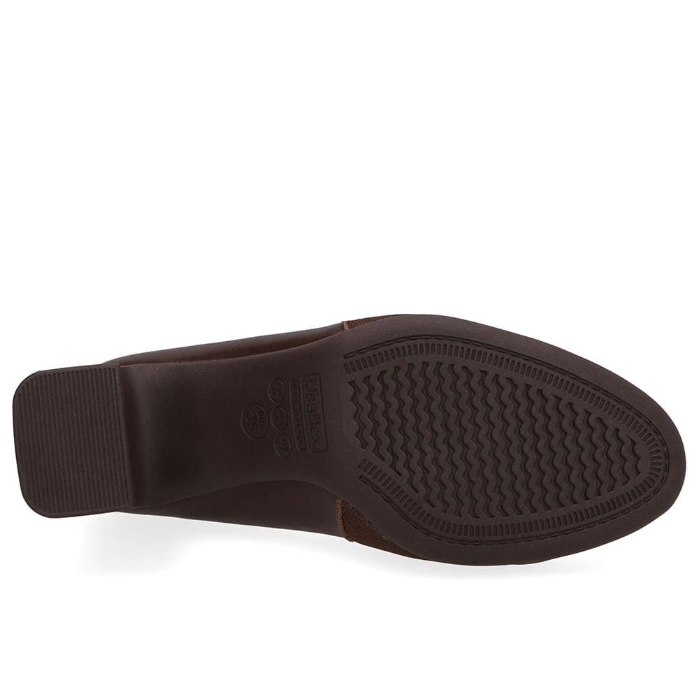 Scarpin Couro Marrom Pinhão Lateral Tecido Marrom 5