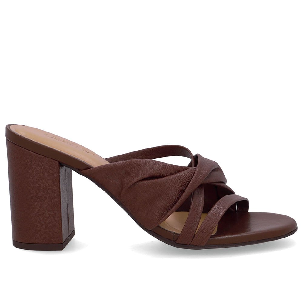 Tamanco Marrom Pinhão Couro Torcido