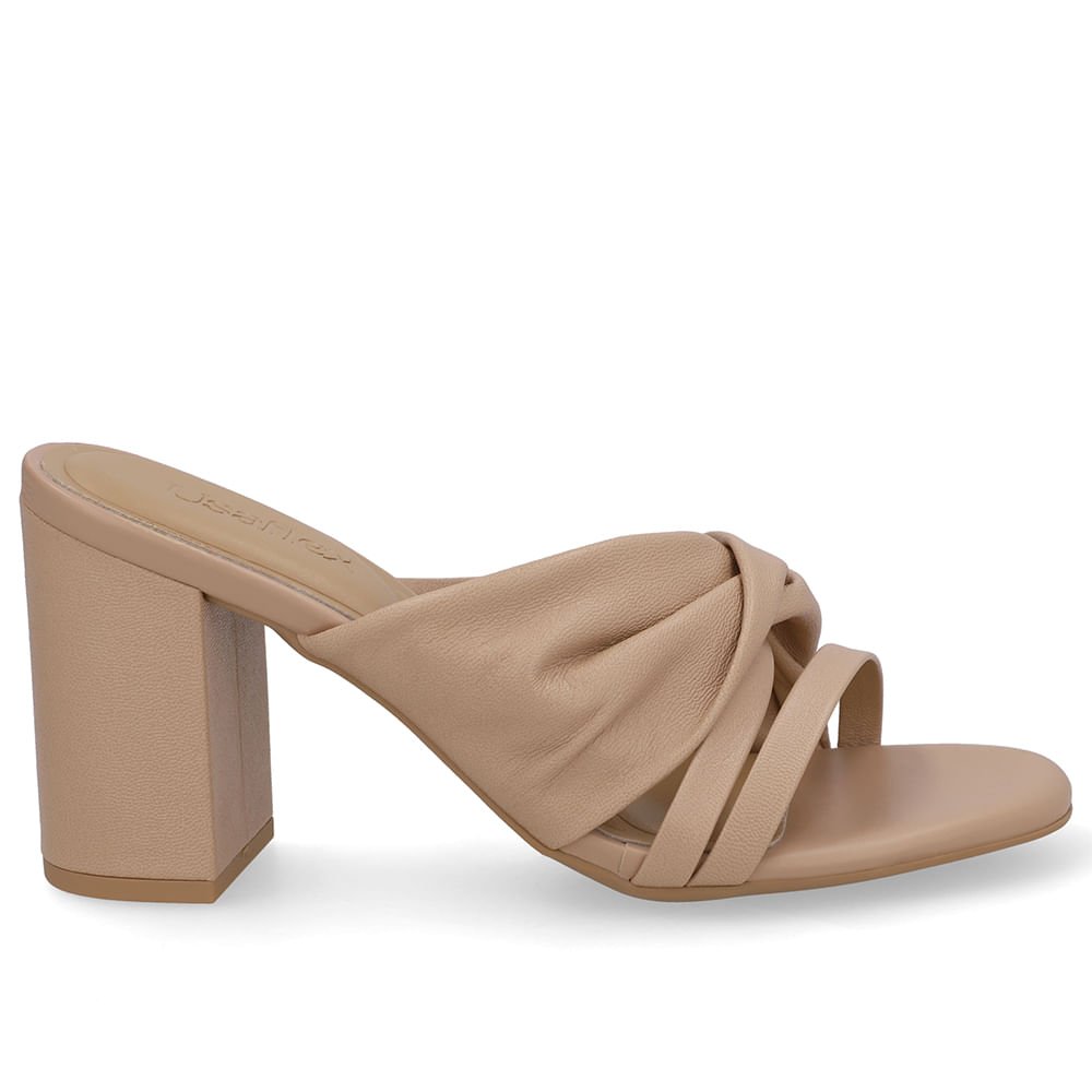 Tamanco Bege Couro Torcido