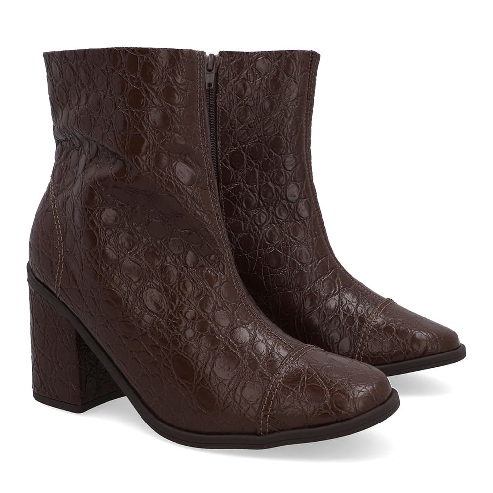 Bota Bico Redondo Couro Croco Marrom Marrom 2