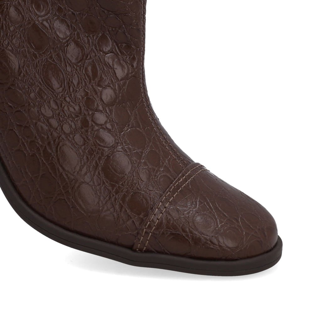 Bota Bico Redondo Couro Croco Marrom Marrom 4