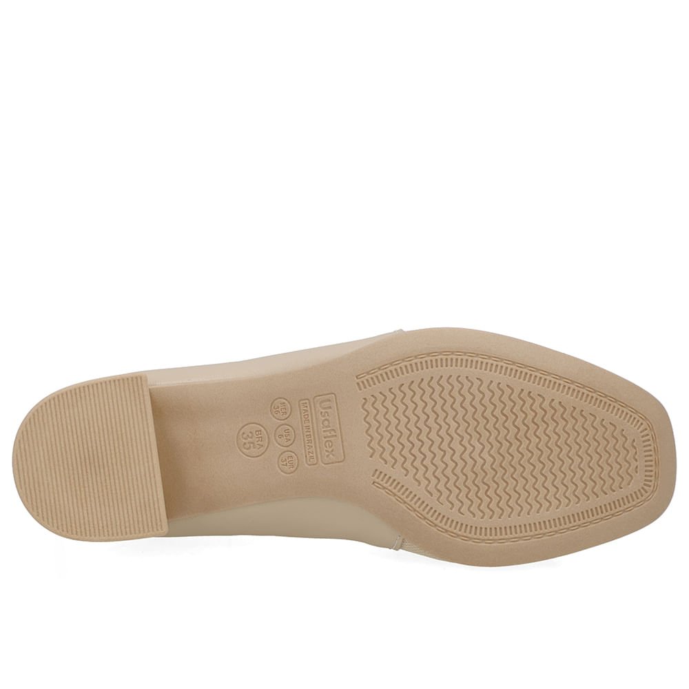 Scarpin Couro Bege Bico Quadrado Tecido Bege 5