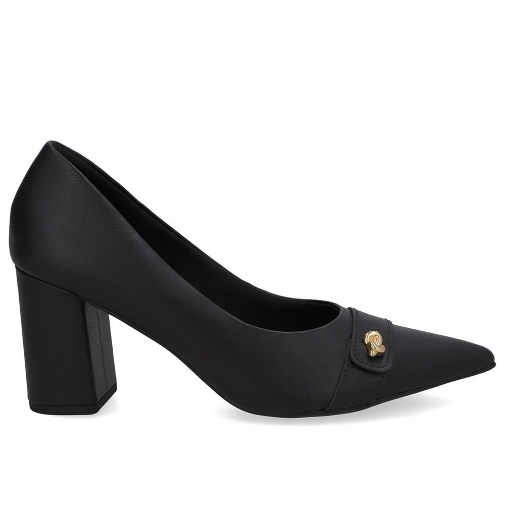 Scarpin Preto Couro Enfeite Nó