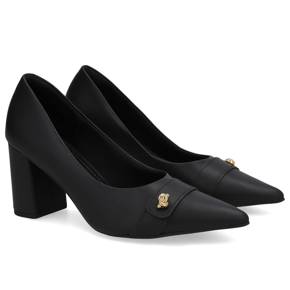 Scarpin Preto Couro Enfeite Nó Preto 2