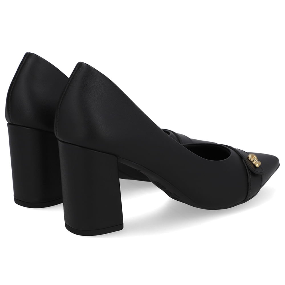 Scarpin Preto Couro Enfeite Nó Preto 3