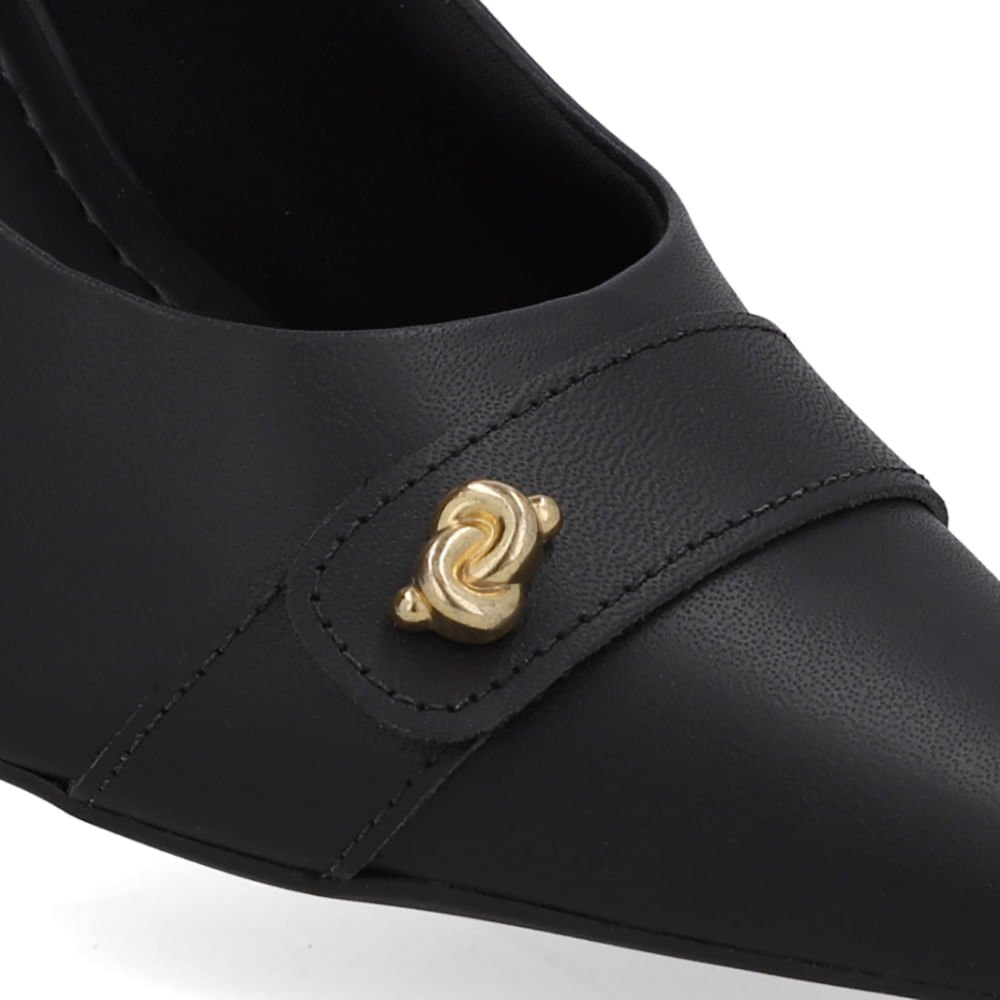 Scarpin Preto Couro Enfeite Nó Preto 4