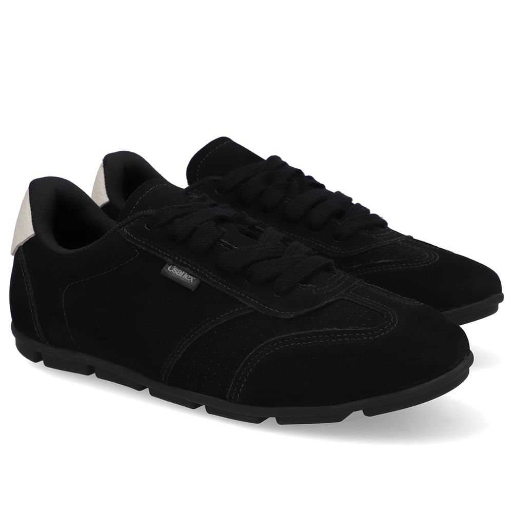 Tênis Couro Preto Recortes Preto 2