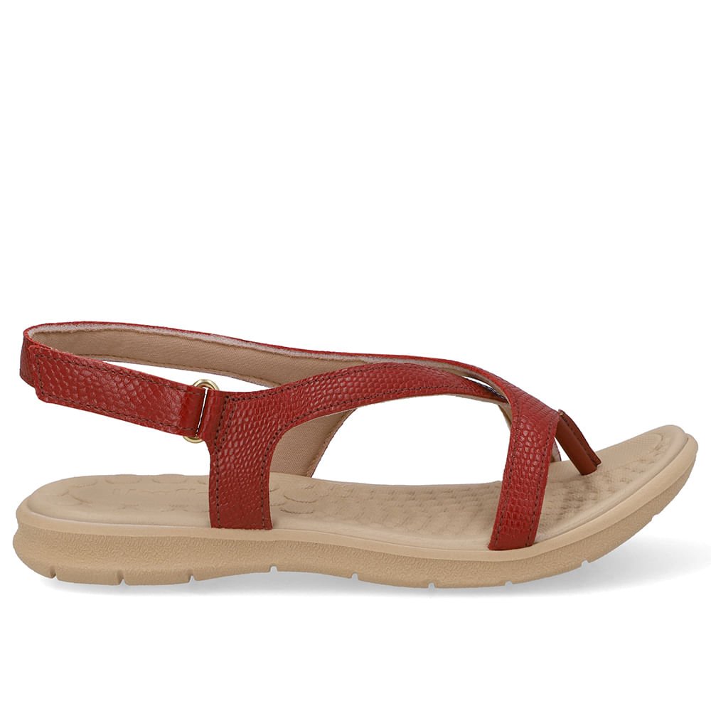 Sandália Couro Vermelha Tiras