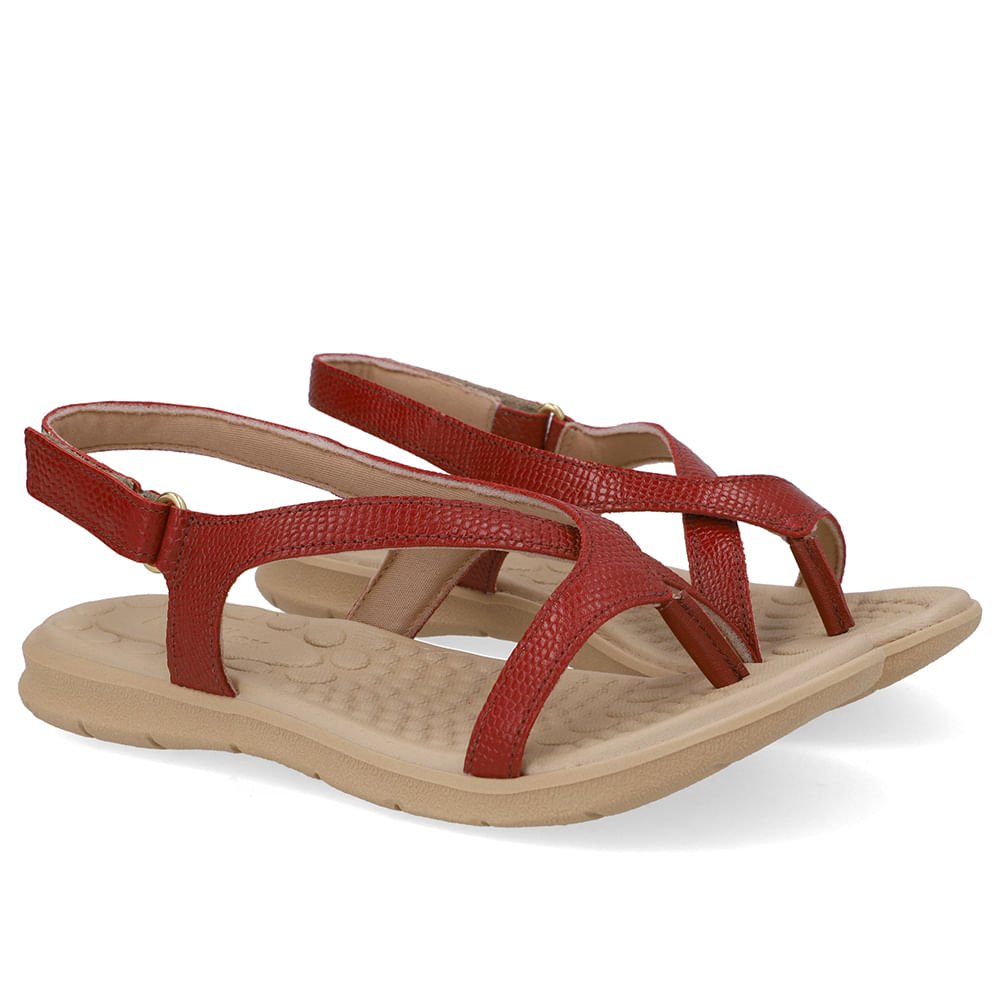 Sandália Couro Vermelha Tiras Vermelho 2