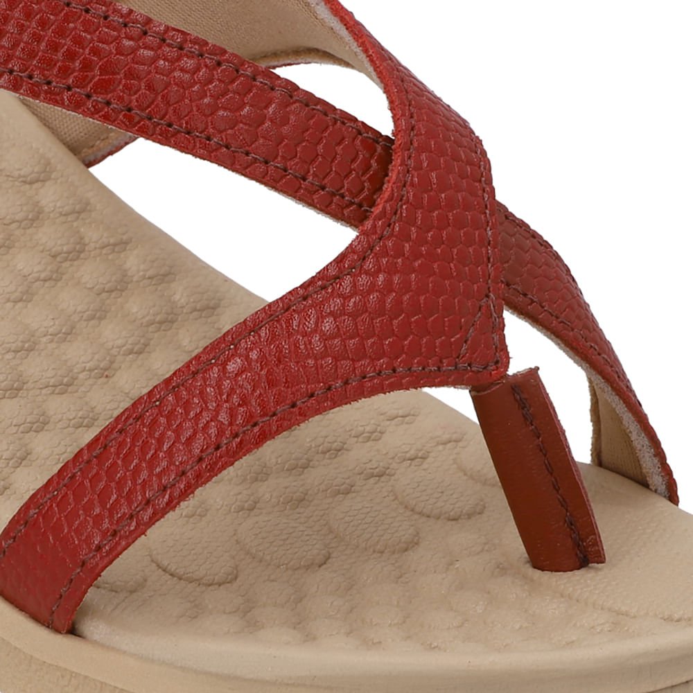 Sandália Couro Vermelha Tiras Vermelho 4