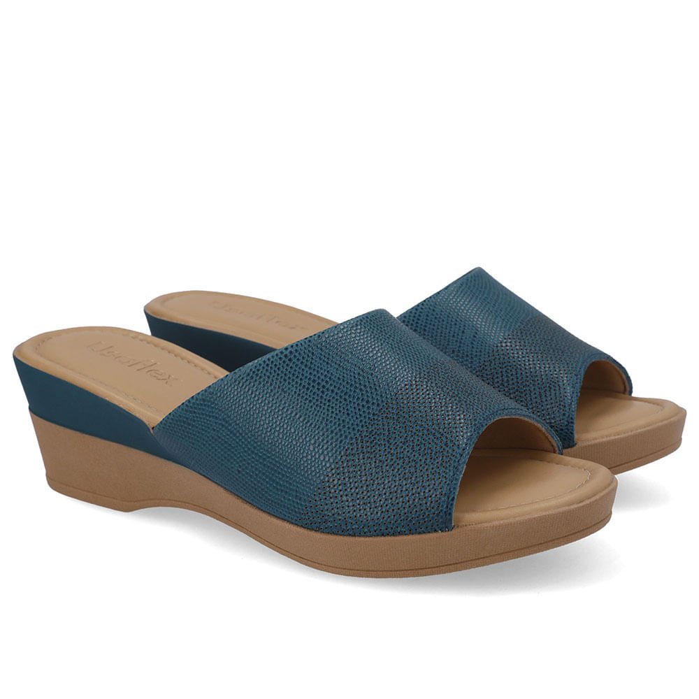 Tamanco Salto Plataforma Couro Azul Azul 2