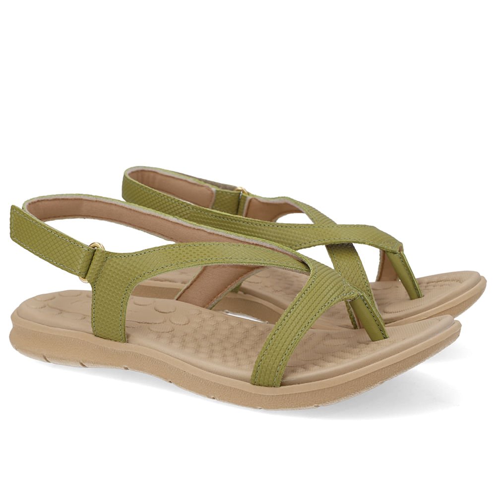 Sandália Couro Verde Tiras Verde 2