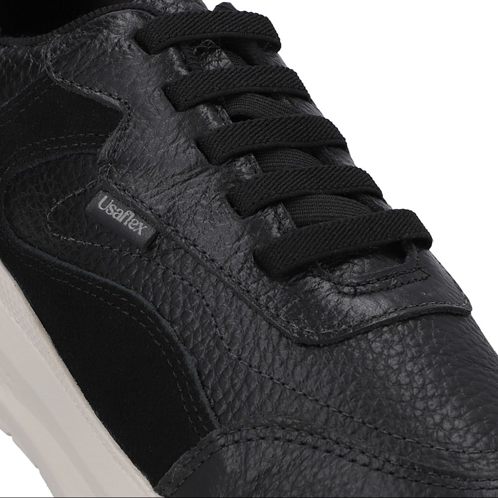 Tênis Couro Preto Cadarço Elástico Preto 4