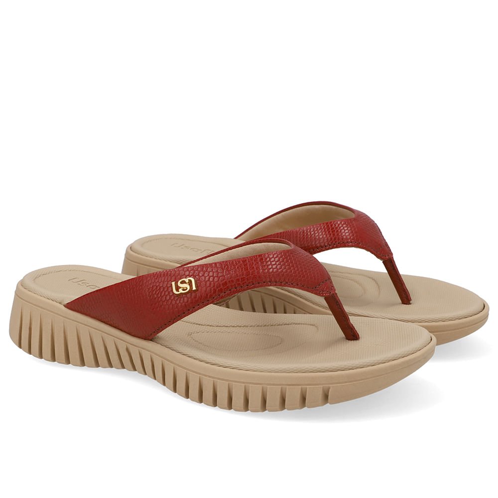 Chinelo Plataforma Couro Vermelho Vermelho 2