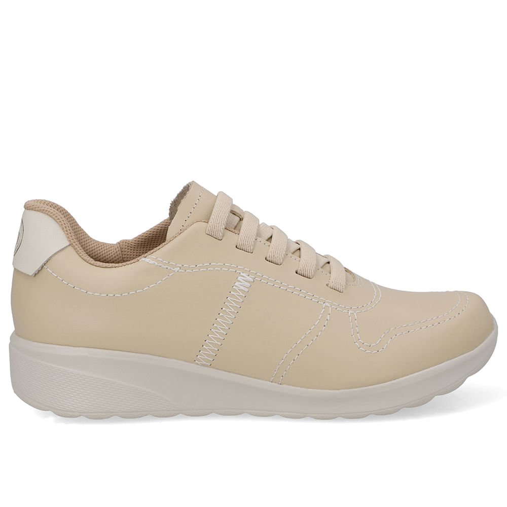 Tênis Couro Bege Costura