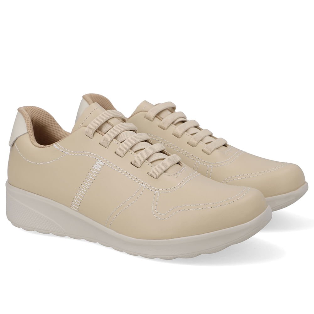 Tênis Couro Bege Costura Bege 2