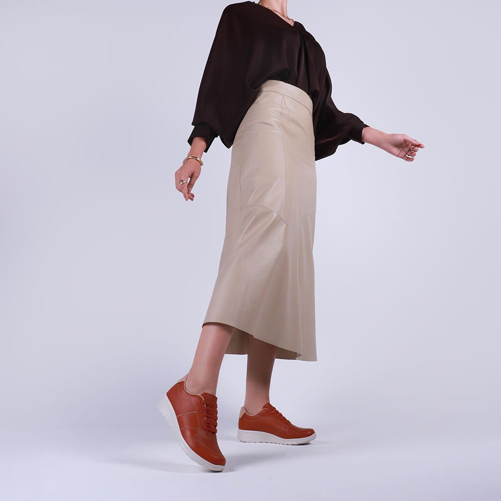 Tênis Couro Marrom Costura Marrom 4