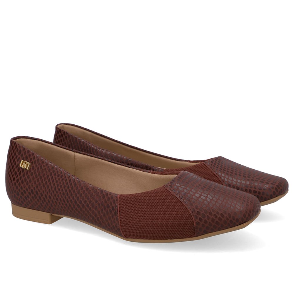 Sapatilha Vermelha Couro Bico Quadrado Tecido Vinho 2