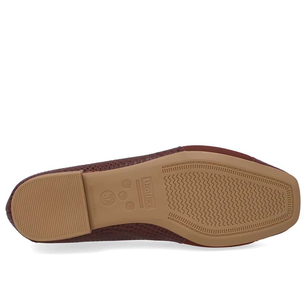 Sapatilha Vermelha Couro Bico Quadrado Tecido Vinho 5