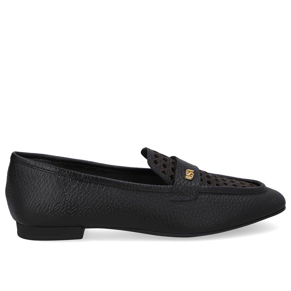 Loafer Couro Preto Recortes Laser