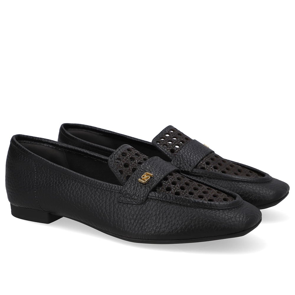 Loafer Couro Preto Recortes Laser Preto 2