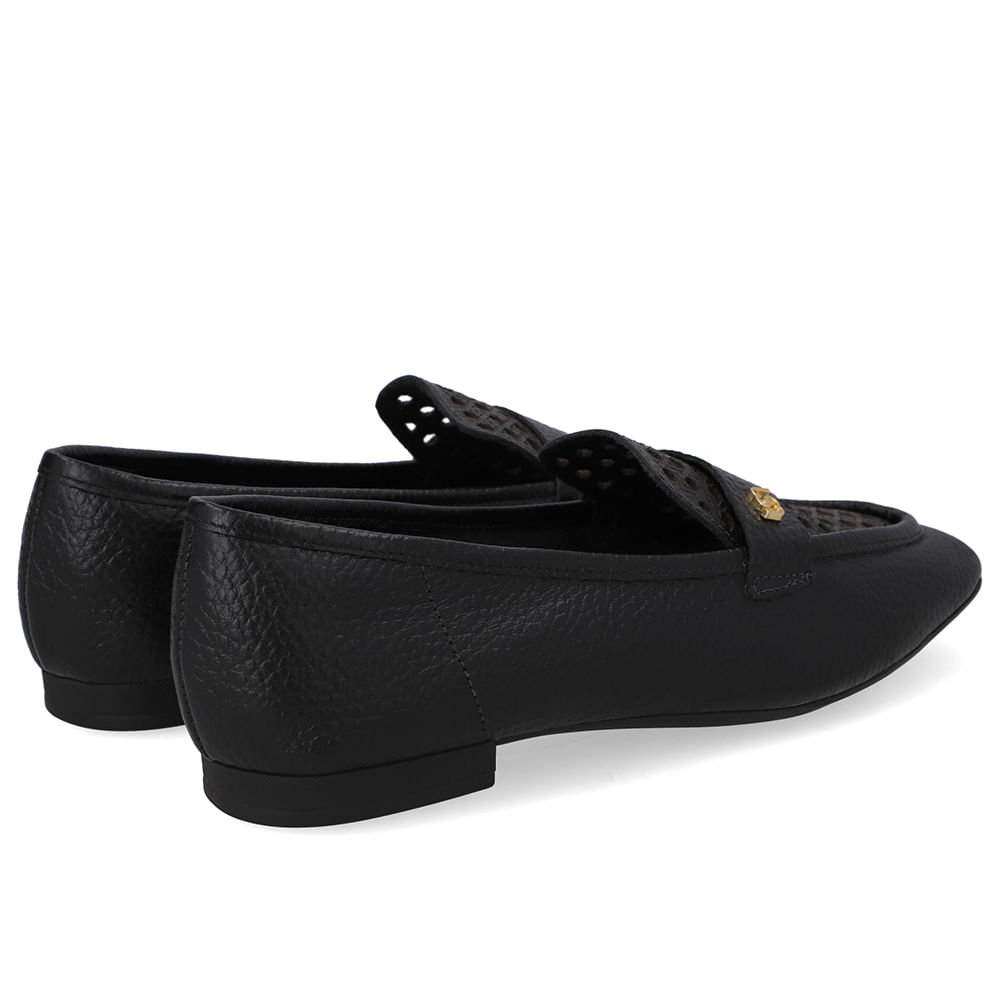 Loafer Couro Preto Recortes Laser Preto 3