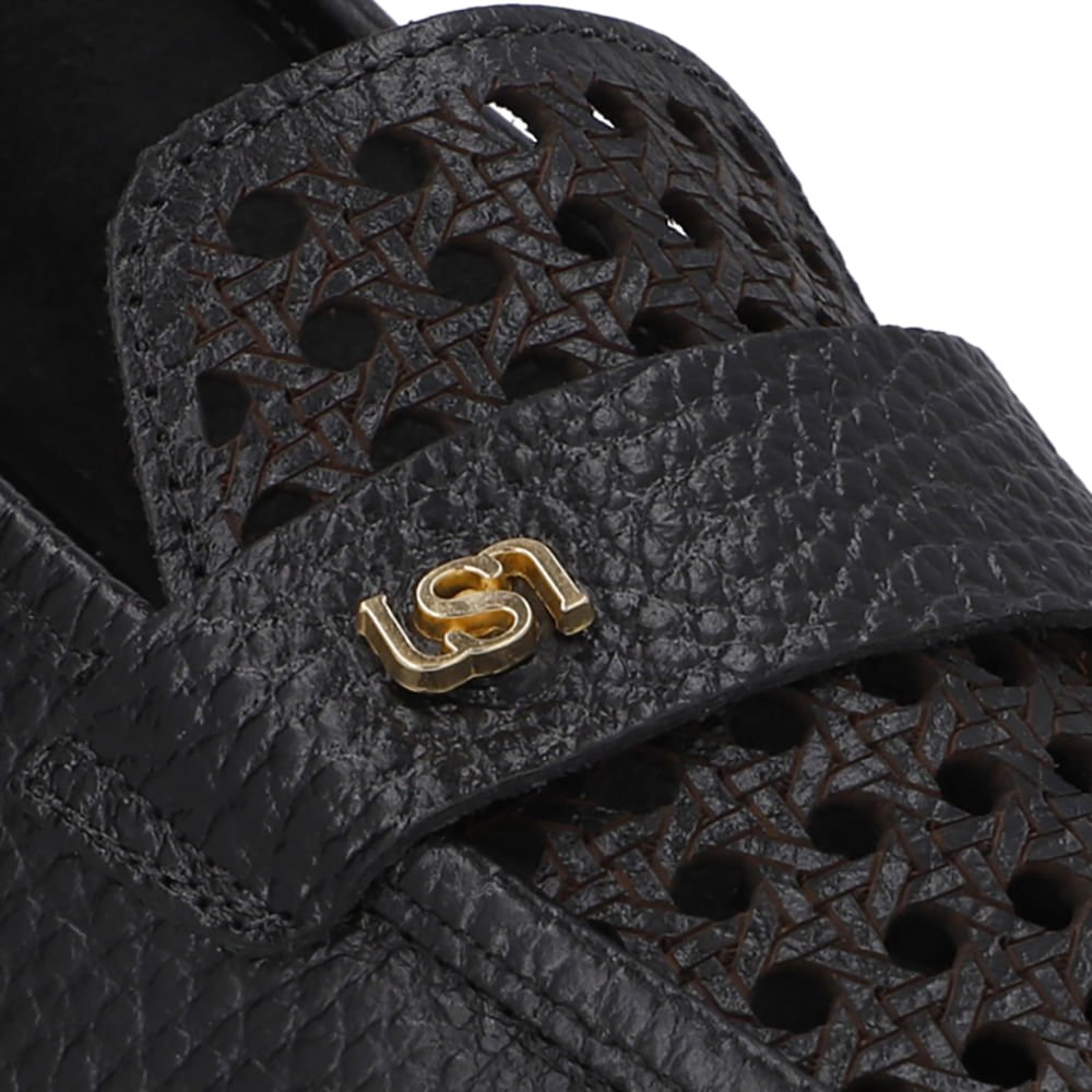 Loafer Couro Preto Recortes Laser Preto 4
