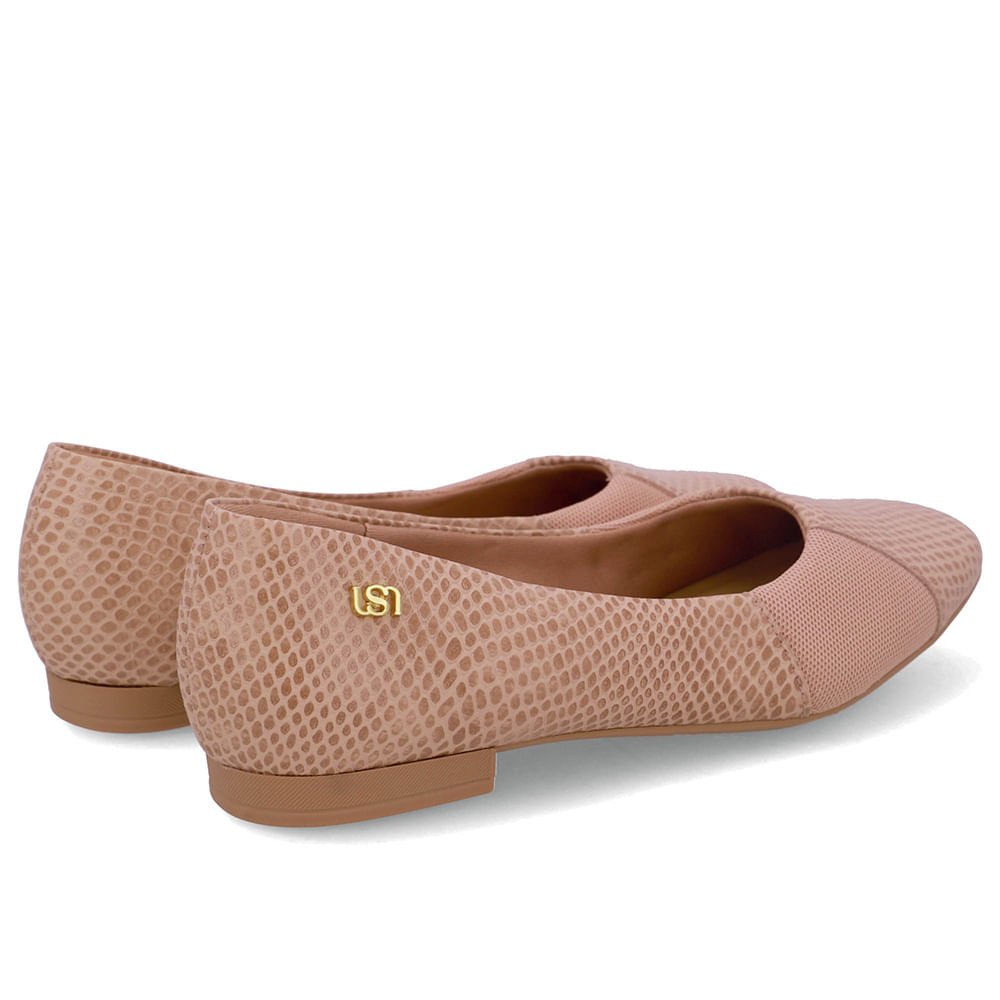 Sapatilha Bege Couro Bico Quadrado Tecido Bege 3